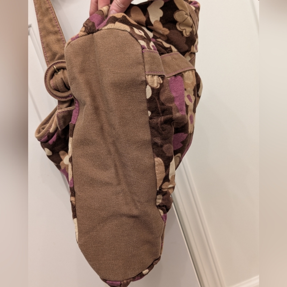 Y2K Deadstock Corduroy Chocolate Brown & Purple Floral Tote Bag - Picture 5 of 7